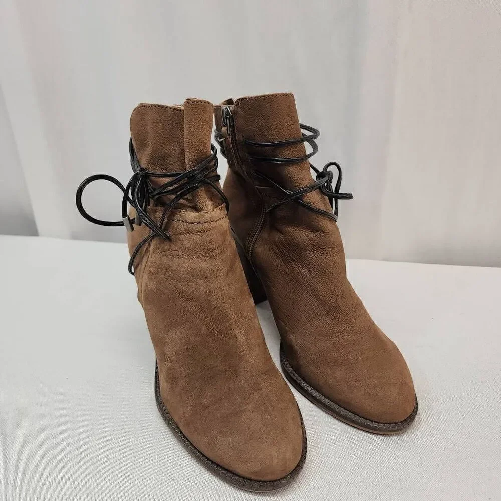 Franco Sarto Women's Size 7.5M Edaline Brown Leather Wrap Around Ankle Booties B